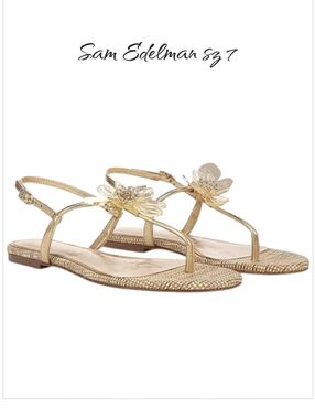 Sam Edelman Eden Gold Floral Thong Slingback Flat Sandals NWB sz 7